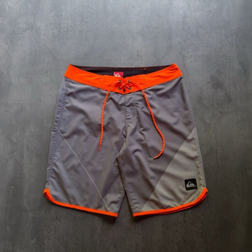 Quiksilver Board Shorts Mens 30 Gray Orange Surf Swim Trunks Beach Shorts